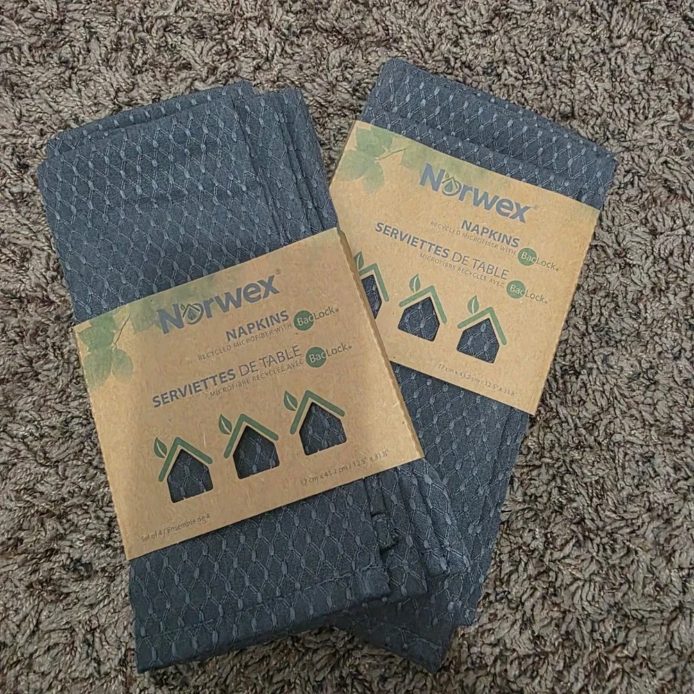 Norwex Napkins Bundle 2 Packs of 4 Graphite Gray Recycled Microfiber BacLock 8ct